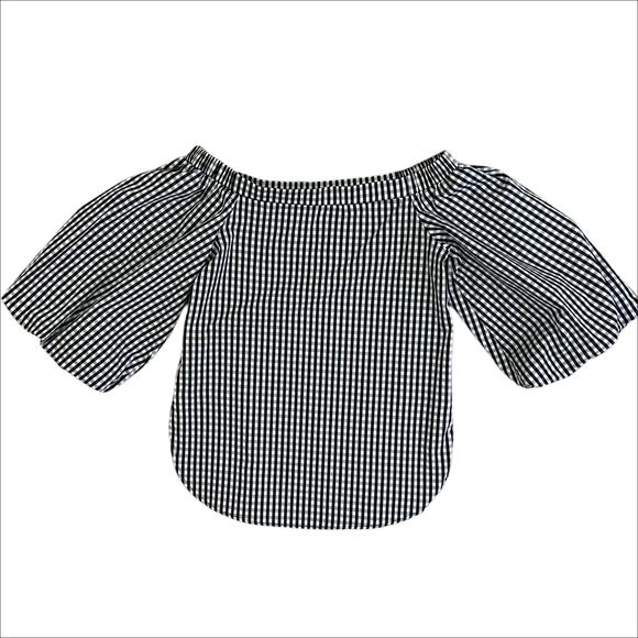 NWT Aqua Black & White Gingham Print Puff Sleeve Blouse Size XS - Picture 2 of 6